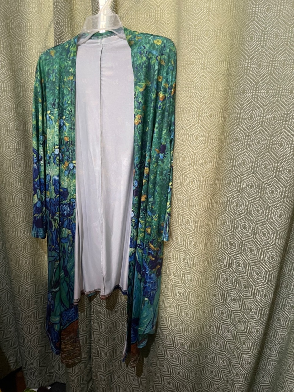 Work of Art Unbranded Green Floral Open Front Duster Cardigan EUC